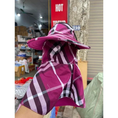 Mũ nón trùm đầu chống nắng UV, khẩu trang 2 lớp bảo vệ, vành rộng, thiết kế kẻ vuông thời trang, phù hợp đi chơi ngoài trời - chỉ 70.000₫
