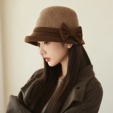 Mũ Nữ Len Mùa Đông Ấm Áp Dày Lụi Vực Hàn Quốc Influencer Thanh Lịch Nơ