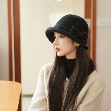 Mũ Nữ Len Mùa Đông Ấm Áp Dày Lụi Vực Hàn Quốc Influencer Thanh Lịch Nơ 5