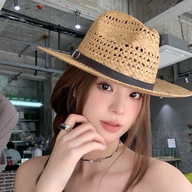 Mũ phớt Panama vành to đai da phong cách Korea, thích hợp mọi lứa tuổi, đi biển, đi chơi - Freeship, giá chỉ 95.000đ