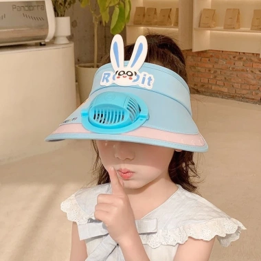 Mũ quạt sạc lại cho trẻ em - Chống tia UV, che mặt, mát mẻ, bảo vệ nắng