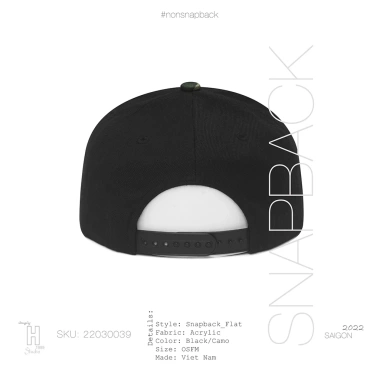 Mũ snapback nam logo tròn đen camo, khóa gài bấm, free size - Giá 200k