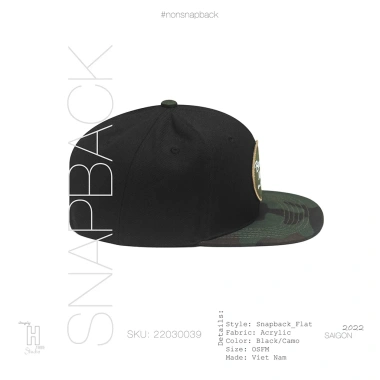 Mũ snapback nam logo tròn đen camo, khóa gài bấm, free size - Giá 200k