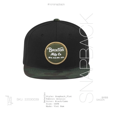 Mũ snapback nam logo tròn đen camo, khóa gài bấm, free size - Giá 200k