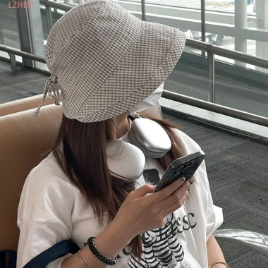 Mũ xô kẻ sọc LZHDP – Chống nắng khô nhanh mùa hè, nơ uốn cong gập lại – Giá 69.012₫