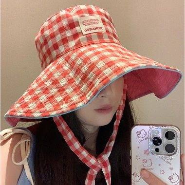 Mũ Xô Nữ Hàn Quốc Kẻ Sọc Rộng Viền Mũ Lớn - Chống Nắng Mùa Hè, Vành Lưu Vực