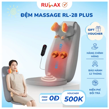 Mua 1 Tặng 1 Đệm Ghế Massage Rulax RL28Plus - Massage Lưng, Cổ, Vai, Gáy, Tặng Máy Massage Cầm Tay
