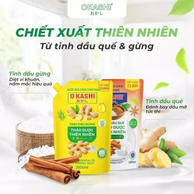 Mua 1 tặng 1 tổng 4L - Túi nước rửa chén 2L thảo dược tinh dầu quế, gừng, muối khoáng, sạch dầu mỡ - 200k 2