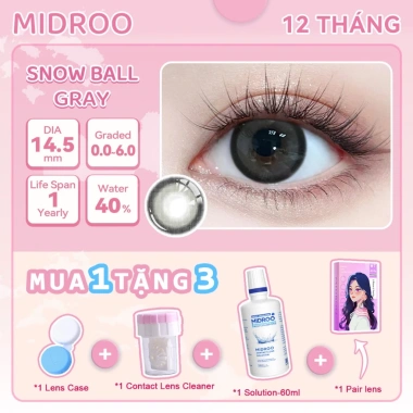 Mua 1 Tặng 3 Kính Áp Tròng Midroo Snow Ball Xám 0‑6 Độ 14.5mm Giá 99k Sinh viên