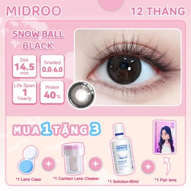 Mua 1 Tặng 3 Kính Áp Tròng Midroo Snow Ball Xám 0‑6 Độ 14.5mm Giá 99k Sinh viên
