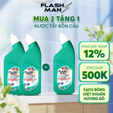 Mua 2 tặng 1 Chai Nước Tẩy Bồn Cầu Flashman 500g - Diệt Khuẩn 99.9% Khử Mùi, Tẩy Sạch Vết Bẩn Giá 75.000