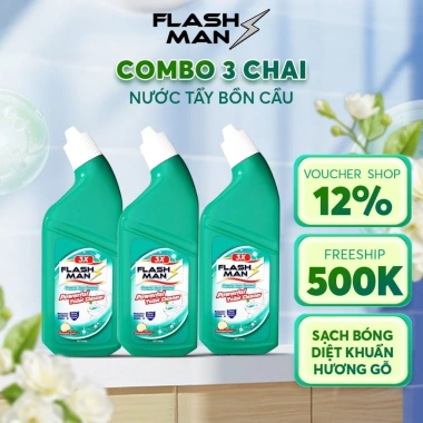 Mua 2 tặng 1 Chai Nước Tẩy Bồn Cầu Flashman 500g - Diệt Khuẩn 99.9% Khử Mùi, Tẩy Sạch Vết Bẩn Giá 75.000