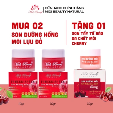 Mua 2 tặng 1 Son Dưỡng Hồng Môi Lựu Đỏ 10g + Son Tẩy Da Chết Cherry 10g - Midi Beauty 150k