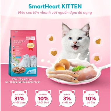 Mua 3 gói tặng túi chần bông – SmartHeart Cat hạt mèo con vị gà cá trứng sữa 1,1kg giá 135k 3