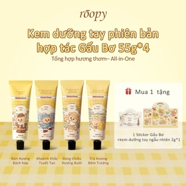 Mua 4 tặng 8 Kem dưỡng da tay Roopy và Butter Bear hương thơm ba lớp, dưỡng ẩm nhẹ nhàng, kèm quà tặng ý nghĩa