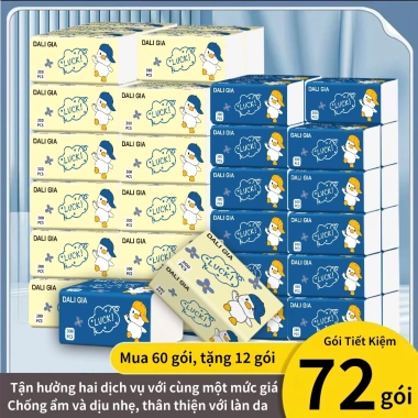 Mua 60 tặng 12, ngay 72 gói DALI GIA 4 lớp mềm mịn 120x175mm, giấy vệ sinh & ướt 3