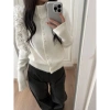 Mùa Thu Đông Đứng Cổ Áo Len Nữ Hàn Quốc Cao Cấp Cardigan Waxy Mềm Mại 2