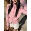 Mùa Thu Đông Đứng Cổ Áo Len Nữ Hàn Quốc Cao Cấp Cardigan Waxy Mềm Mại 4