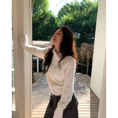 Mùa Thu Đông Đứng Cổ Áo Len Nữ Hàn Quốc Cao Cấp Cardigan Waxy Mềm Mại 9