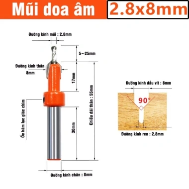 Mũi âm vít gỗ 8mm chất lượng cao - Độ bền vượt trội, giảm giá tới 59.000đ