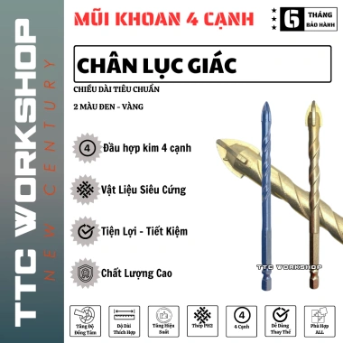 Mũi khoan 4 cạnh, chân lục giác cứng – Khoan vật liệu cứng, tiêu chuẩn 86.275₫