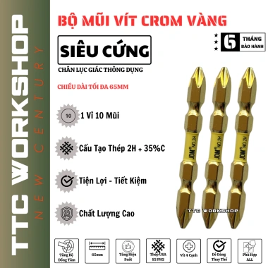 Mũi vít 7 màu mạ crom vàng thép 2H cứng, từ tính hút dính, chân lục giác đa năng