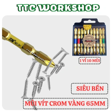 Mũi vít 7 màu mạ crom vàng thép 2H cứng, từ tính hút dính, chân lục giác đa năng