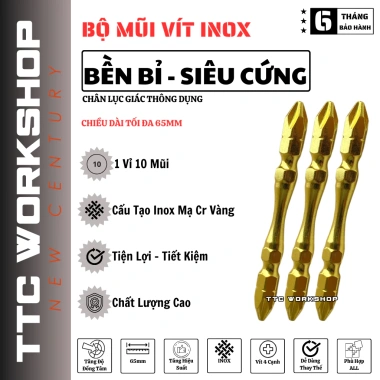 Mũi vít & mũi bắt vít 65mm mạ crom vàng cao cấp, siêu cứng, từ tính mạnh, chân lục giác - 35.000đ