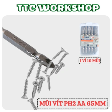 Mũi vít PH2 AA 65mm 4 cạnh siêu cứng, từ tính mạnh, chân lục giác chuẩn - 21.000₫