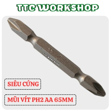 Mũi vít PH2 AA 65mm 4 cạnh siêu cứng, từ tính mạnh, chân lục giác chuẩn - 21.000₫