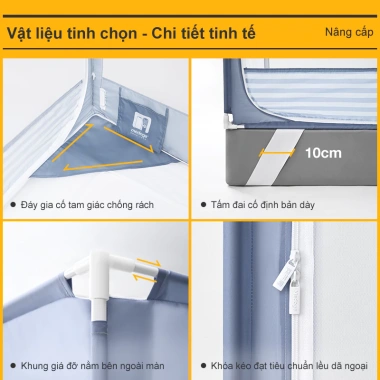 Mùng Chống Ngã Medoga Khung Vuông, Chống Muỗi, Chắn Giường, Không Khoan Tường