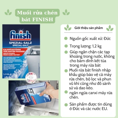 Muối Rửa Chén Finish 1.2kg Dùng cho Máy Rửa Chén, Làm Mềm Nước, Giá 110.000 VND 10 Muối Rửa Chén Finish 1.2kg Dùng cho Máy Rửa Chén, Làm Mềm Nước, Giá 110.000 VND 10