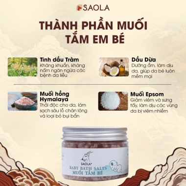 Muối tắm Saola, Dầu Tràm Huế, Muối Hồng Himalaya 150gr - Giảm ngứa, chàm sữa, hăm, ngủ ngon 129k