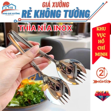 Muỗng ăn cơm inox 2 trong 1 tích hợp nĩa salad, mì Ý - Thìa ăn to sang trọng, giá chỉ 11.500 VND