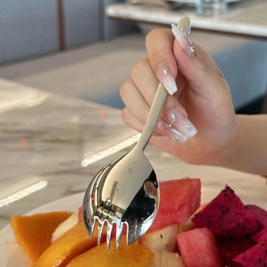 Muỗng ăn cơm inox 2 trong 1 tích hợp nĩa salad, mì Ý - Thìa ăn to sang trọng, giá chỉ 11.500 VND 2