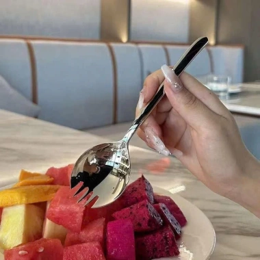 Muỗng ăn cơm inox 2 trong 1 tích hợp nĩa salad, mì Ý - Thìa ăn to sang trọng, giá chỉ 11.500 VND 3