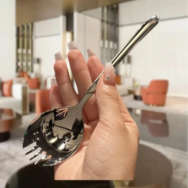 Muỗng ăn cơm inox 2 trong 1 tích hợp nĩa salad, mì Ý - Thìa ăn to sang trọng, giá chỉ 11.500 VND 8