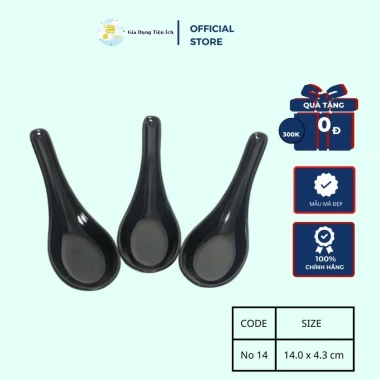 Muỗng Cơm Đen No14, Thìa Súp Melamine Fataco Dày Dặn - Cao Cấp, 12.000₫ (Giảm 14.400₫)
