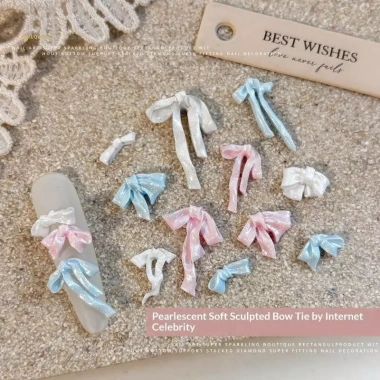 MUQV 50 Cái Nơ Móng Tay 3D Satin Ánh Sáng, Ruy Băng Nhiều Màu, Kim Cương Giả DIY - Phụ Kiện Làm Móng Tay Quyến Rũ