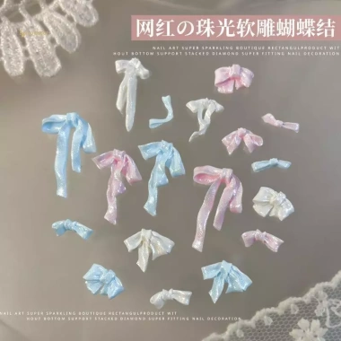 MUQV 50 Cái Nơ Móng Tay 3D Satin Ánh Sáng, Ruy Băng Nhiều Màu, Kim Cương Giả DIY - Phụ Kiện Làm Móng Tay Quyến Rũ