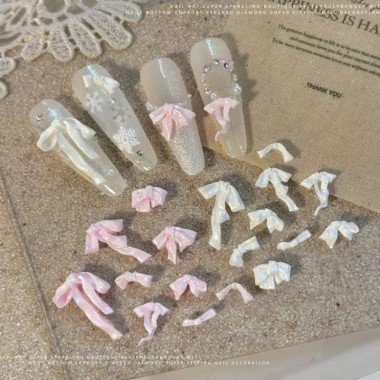 MUQV 50 Cái Nơ Móng Tay 3D Satin Ánh Sáng, Ruy Băng Nhiều Màu, Kim Cương Giả DIY - Phụ Kiện Làm Móng Tay Quyến Rũ