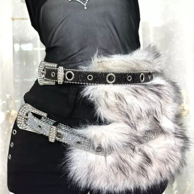 MUQV Giả Da Kim Cương Y2K – Dây Thắt Lưng Gothic Punk Lông, Xích Đêm, Trang Trí Quần Jean, thiết kế độc đáo