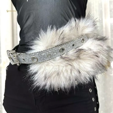 MUQV Giả Da Kim Cương Y2K – Dây Thắt Lưng Gothic Punk Lông, Xích Đêm, Trang Trí Quần Jean, thiết kế độc đáo