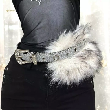 MUQV Giả Da Kim Cương Y2K – Dây Thắt Lưng Gothic Punk Lông, Xích Đêm, Trang Trí Quần Jean, thiết kế độc đáo