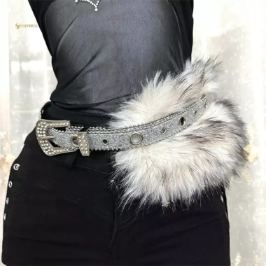 MUQV Giả Da Kim Cương Y2K – Dây Thắt Lưng Gothic Punk Lông, Xích Đêm, Trang Trí Quần Jean, thiết kế độc đáo