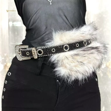 MUQV Giả Da Kim Cương Y2K – Dây Thắt Lưng Gothic Punk Lông, Xích Đêm, Trang Trí Quần Jean, thiết kế độc đáo