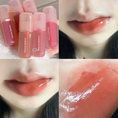MUQV Ống Hồng Gương Nước Bóng Son Dưỡng Ẩm Pha Lê Thạch Glaze Môi Họa Tiết Tint Bóng Trang Điểm Sáng Da
