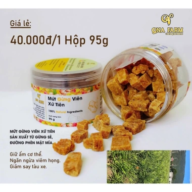 Mứt Gừng Viên Xứ Tiên QNA Farm Ocop 3 Sao 95g - Ấm Họng, Tiêu Hóa Tốt, Giảm Say Xe, Giá 39.600 VNĐ Mứt Gừng Viên Xứ Tiên QNA Farm Ocop 3 Sao 95g - Ấm Họng, Tiêu Hóa Tốt, Giảm Say Xe, Giá 39.600 VNĐ