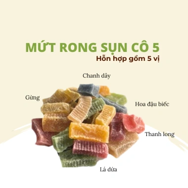 Mứt rong sụn khô Cô 5- Đậu biếc, gừng, chanh dây, thanh long, lá dứa -68.750 VND