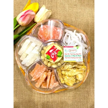 Mứt Sấy Dẻo Mix 6 Vị Ô Mai - Xí Muội, Khay 800g Quà Tết Cao Cấp, Hộp Quà Tặng 10